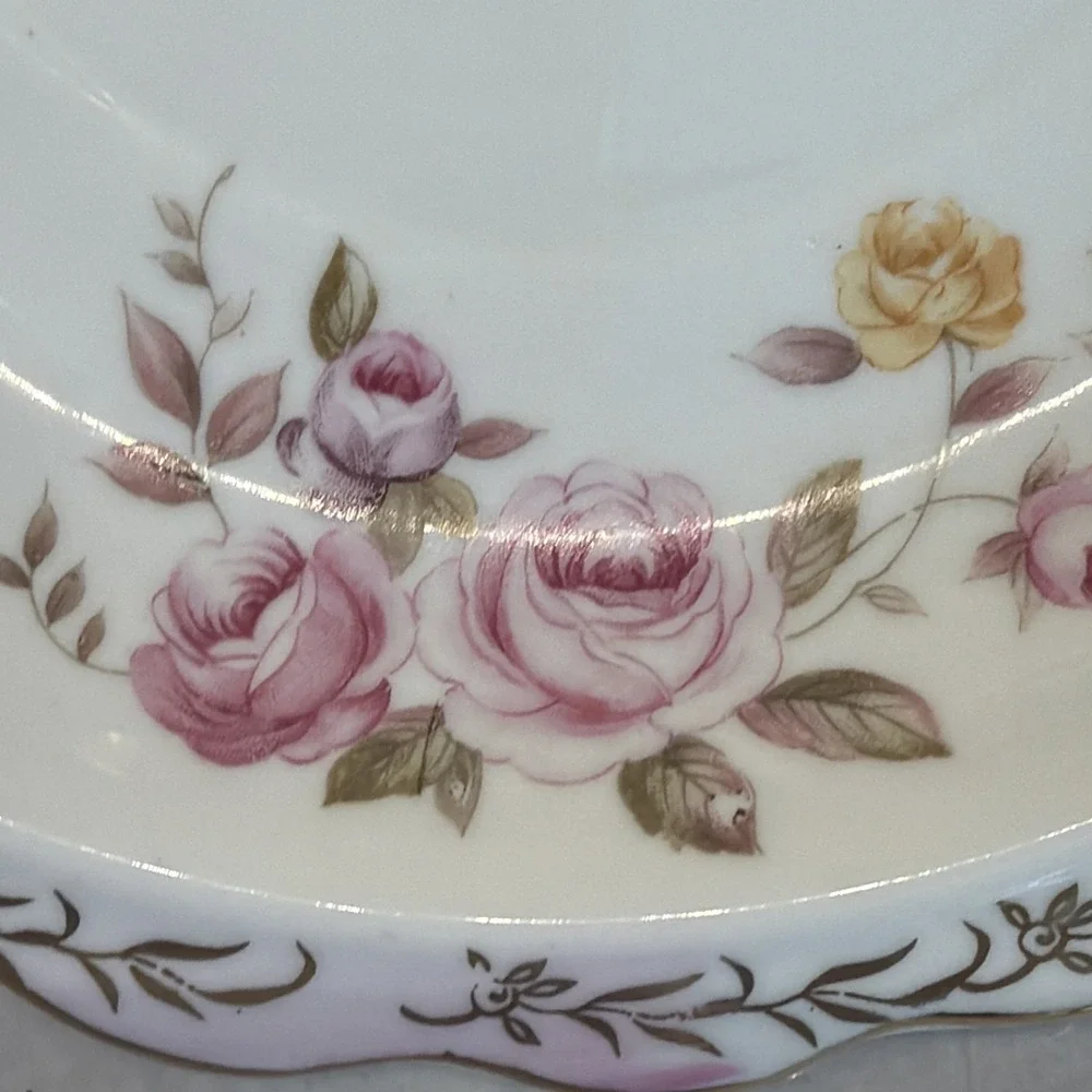 Vintage Lefton China Heritage Rose #6326 Porcelain Serving Bowl Pink Yellow Gold